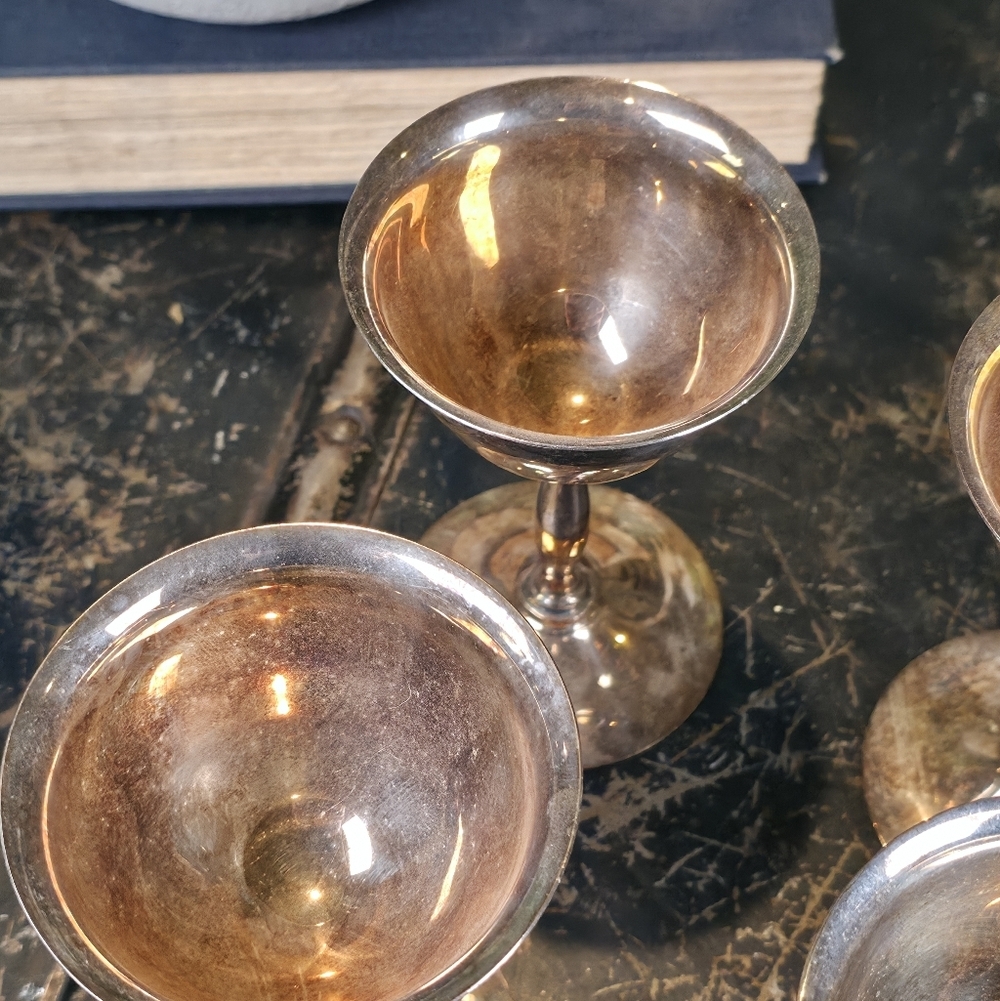 ​Set of 6 Vintage Birks Primrose Plate Silver Cordial Goblets Gold Wash Interior - Picture 13 of 14